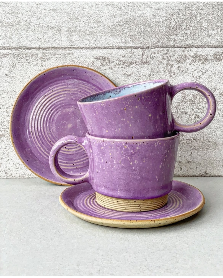 Komplet ceramiczny LILA DOTS (kubek 330 ml + talerzyk 15 cm)