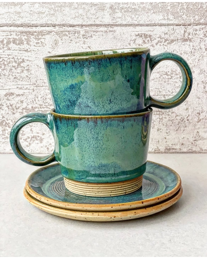 Komplet ceramiczny SEA DOTS (kubek 320 ml + talerzyk 15 cm)