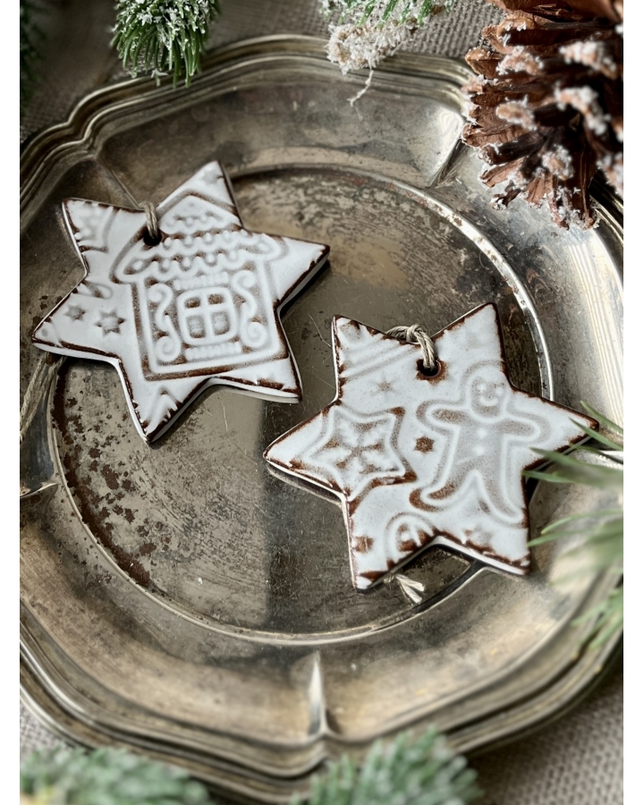 Ceramiczna zawieszka choinkowa GWIAZDKA BIAŁA duża