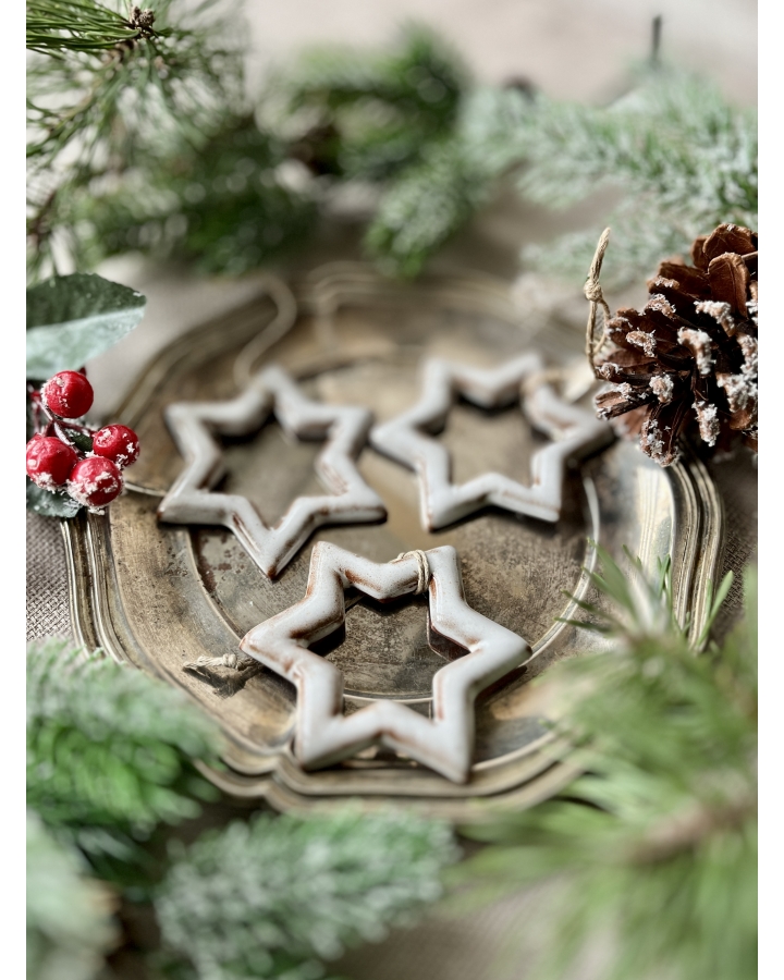 Ceramiczna zawieszka choinkowa GWIAZDKA LUKROWANA duża pusta