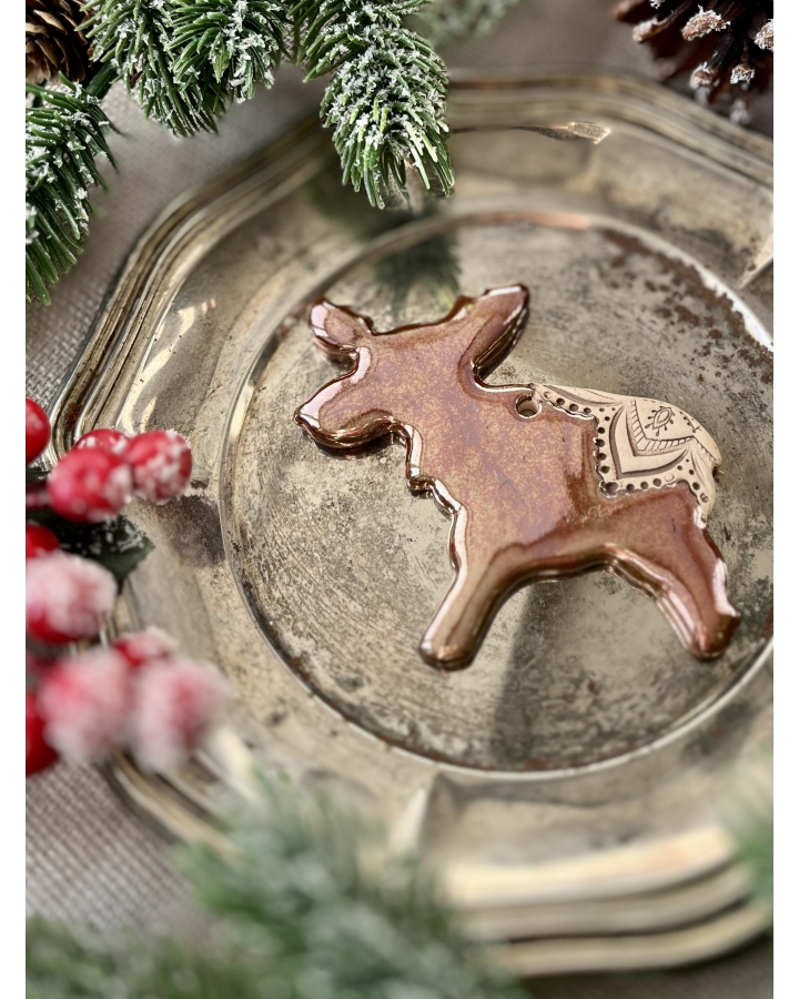 Ceramiczna zawieszka choinkowa RENIFER ZŁOTY