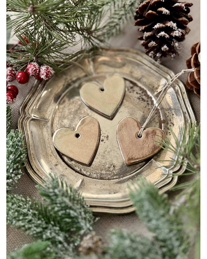 Ceramiczna zawieszka choinkowa SERCE ZŁOTE