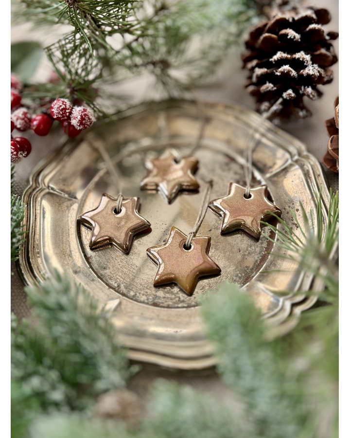 Ceramiczna zawieszka choinkowa GWIAZDKA ZŁOTA mała