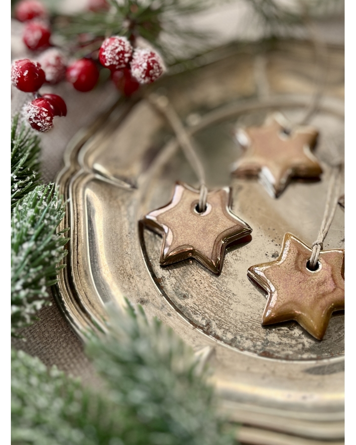 Ceramiczna zawieszka choinkowa GWIAZDKA ZŁOTA mała