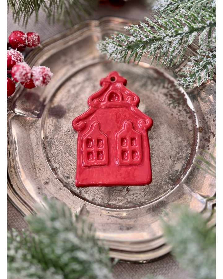 Ceramiczna zawieszka choinkowa KAMIENICZKA CZERWONA mała