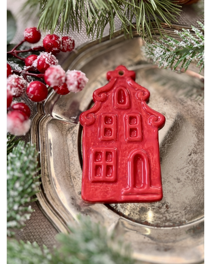 Ceramiczna zawieszka choinkowa KAMIENICZKA CZERWONA