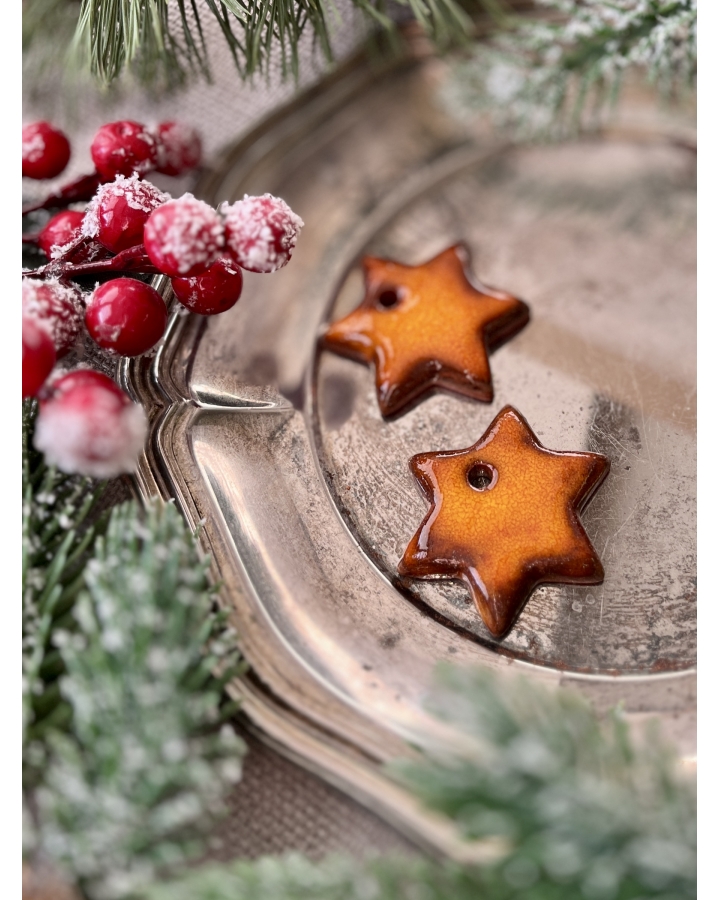 Ceramiczna zawieszka choinkowa GWIAZDKA POMARAŃCZOWA mała