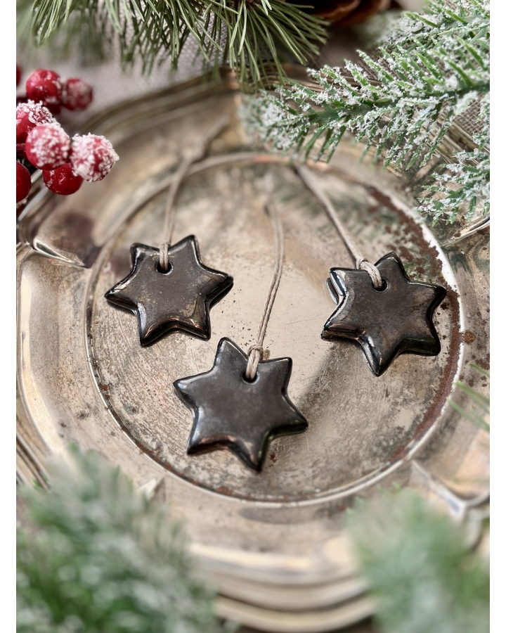 Ceramiczna zawieszka choinkowa GWIAZDKA CZARNA mała