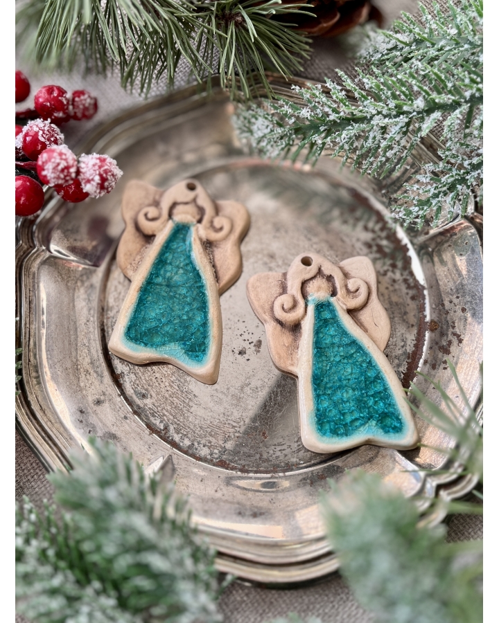 Ceramiczna zawieszka choinkowa ANIOŁEK TURKUSOWY