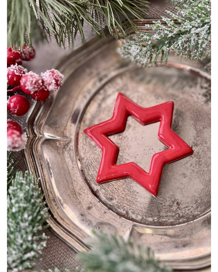 Ceramiczna zawieszka choinkowa GWIAZDKA CZERWONA duża pusta