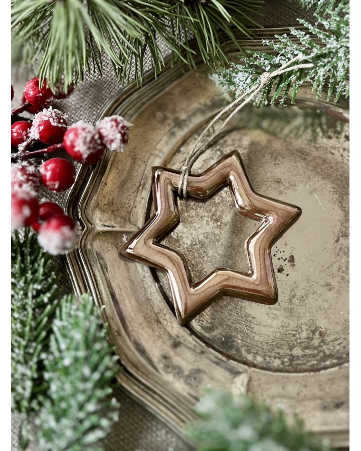 Ceramiczna zawieszka choinkowa GWIAZDKA ZŁOTA duża pusta