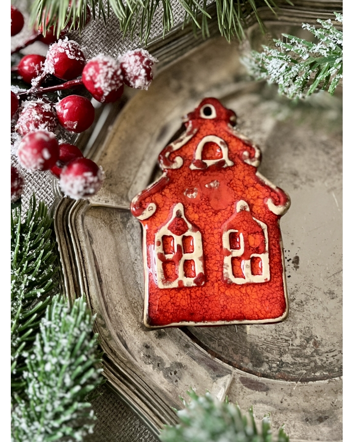 Ceramiczna zawieszka choinkowa KAMIENICZKA POMARAŃCZOWA CIEMNA mała