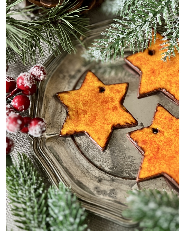 Ceramiczna zawieszka choinkowa GWIAZDKA POMARAŃCZOWA duża