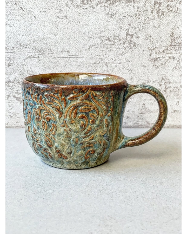 Kubek ceramiczny BLUE BEIGE FLORAL 320 ml