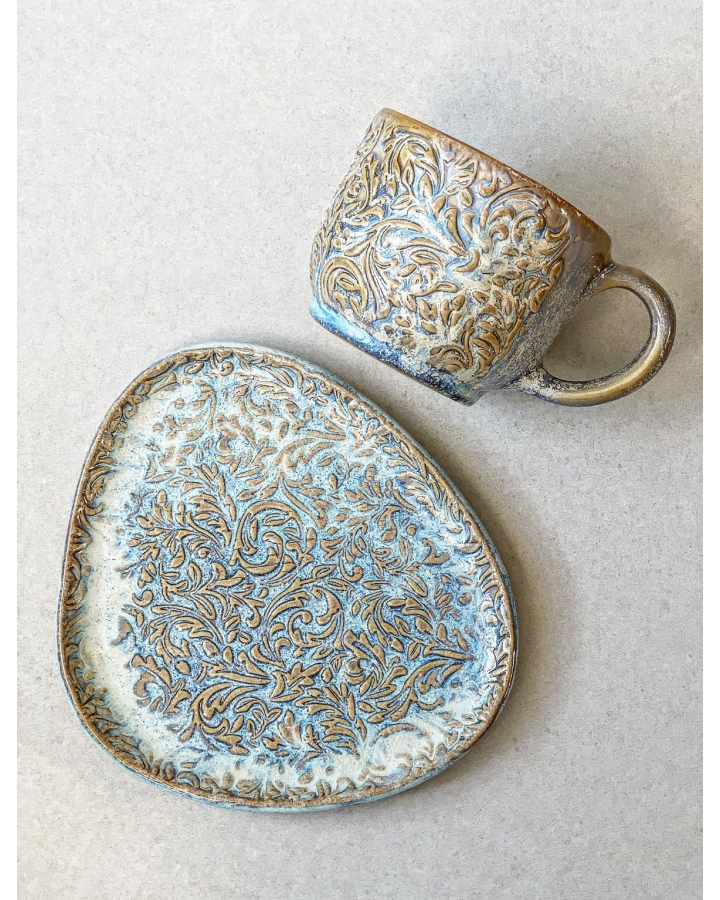 Komplet ceramiczny BLUE FLORAL (kubek 320 ml + talerz 19 cm x 16 cm)