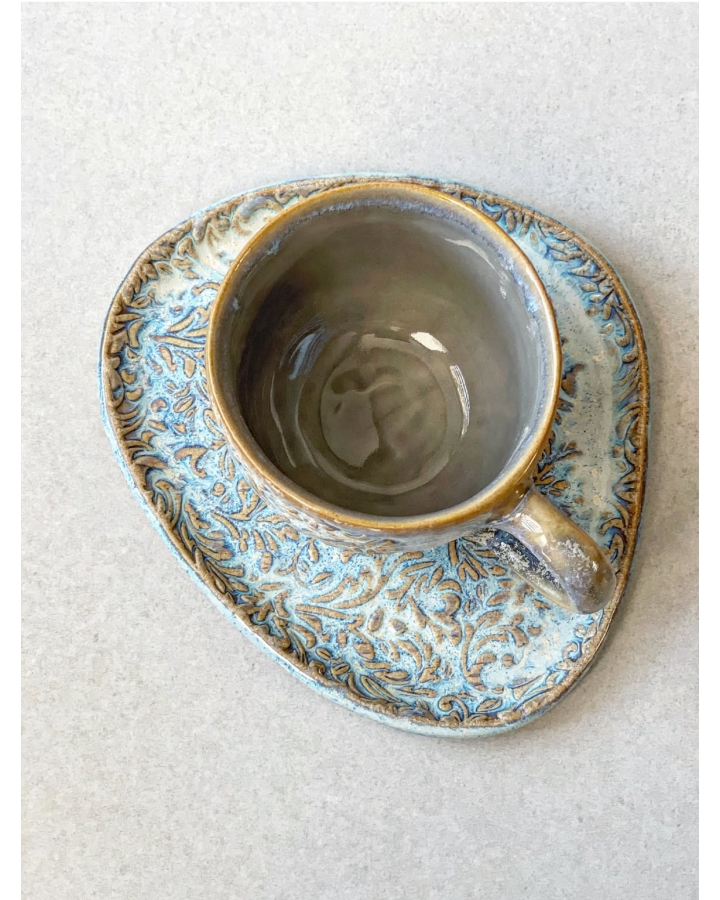 Komplet ceramiczny BLUE FLORAL (kubek 320 ml + talerz 19 cm x 16 cm)