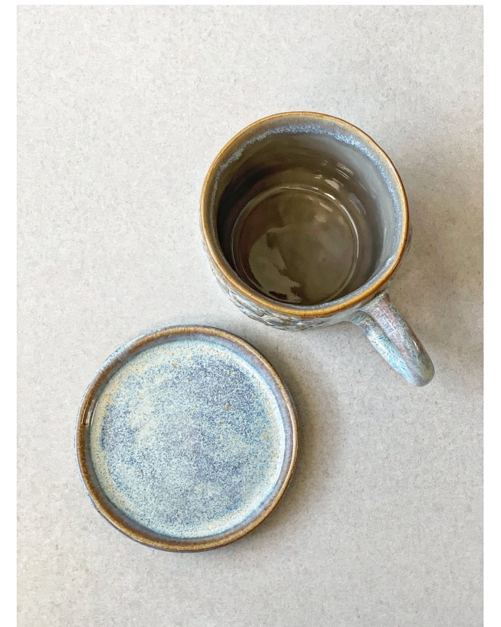 Komplet ceramiczny BLUE FLOWERS (kubek 370 ml + talerz 11cm)