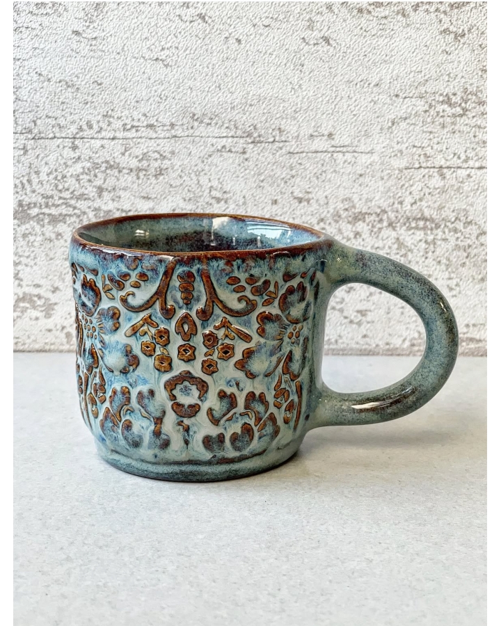 Kubek ceramiczny BLUE BROWN FLOWERS 200 ml