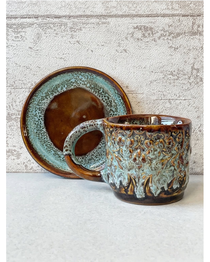 Komplet ceramiczny VINTAGE FLOWERS (kubek 200 ml + talerz 12 cm)