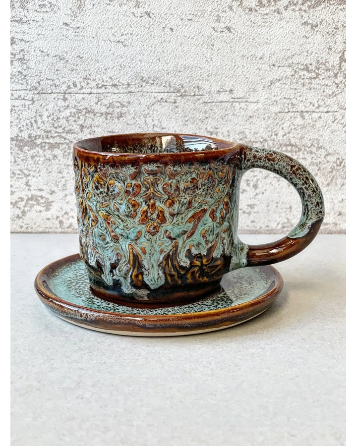 Komplet ceramiczny VINTAGE FLOWERS (kubek 200 ml + talerz 12 cm)