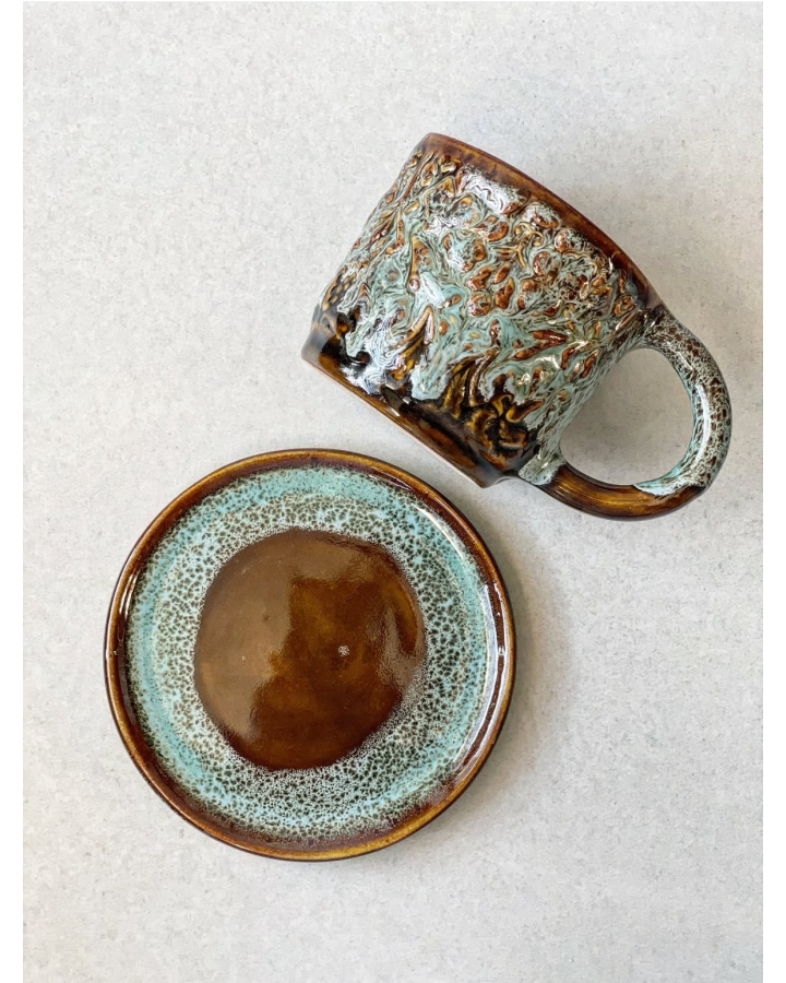 Komplet ceramiczny VINTAGE FLOWERS (kubek 200 ml + talerz 12 cm)