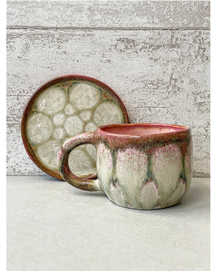 Komplet ceramiczny PINK DRAGON (kubek 300 ml + talerzyk 12 cm)