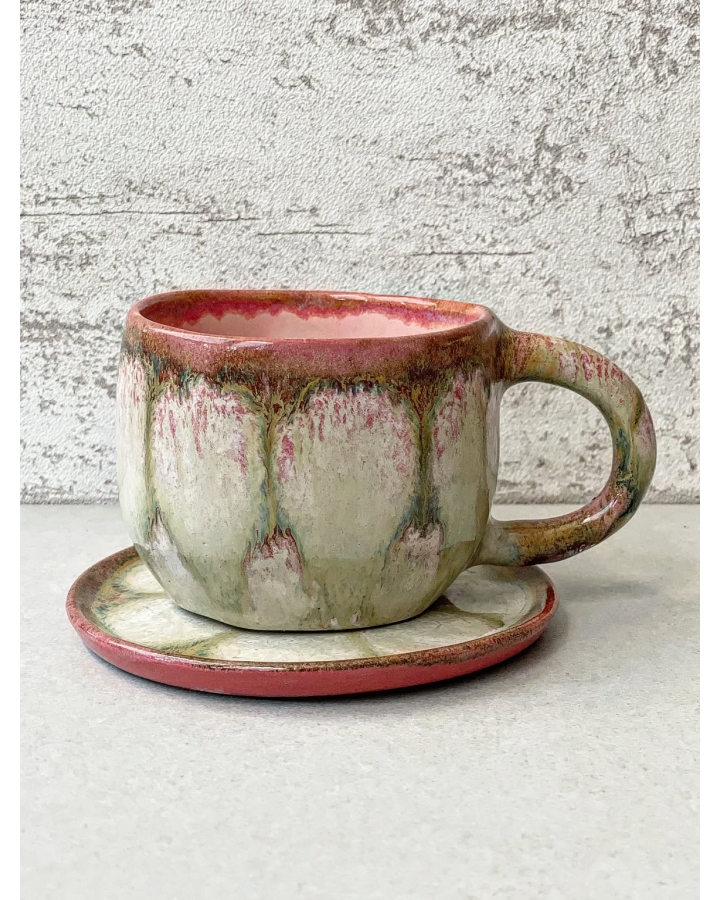 Komplet ceramiczny PINK DRAGON (kubek 300 ml + talerzyk 12 cm)