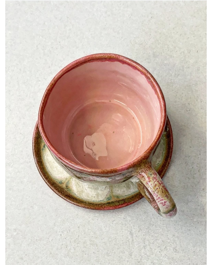 Komplet ceramiczny PINK DRAGON (kubek 300 ml + talerzyk 12 cm)