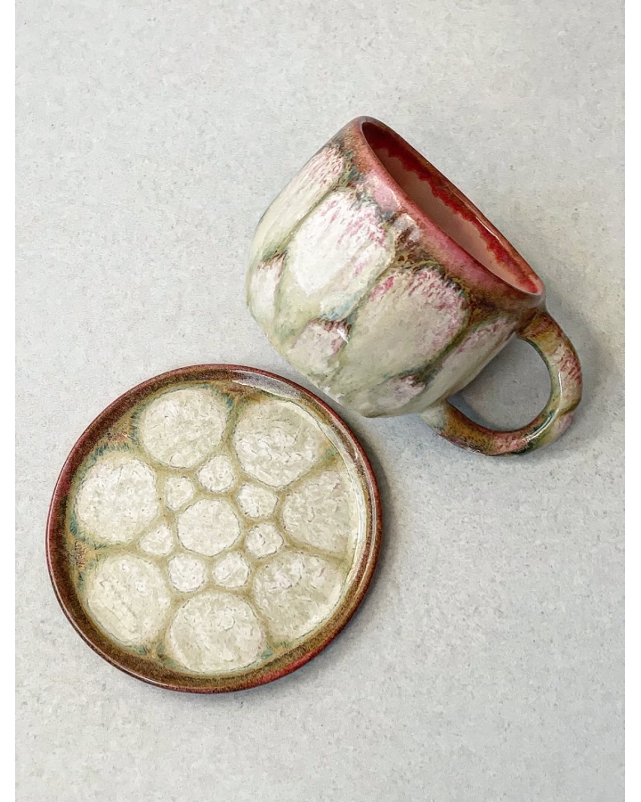 Komplet ceramiczny PINK DRAGON (kubek 300 ml + talerzyk 12 cm)