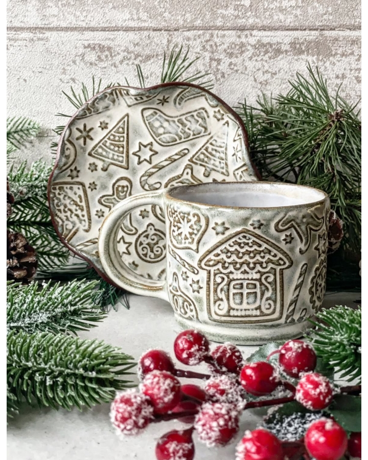 Komplet ceramiczny CIASTEK PIERNIKOWY (kubek 310 ml + talerzyk 13,5 cm)