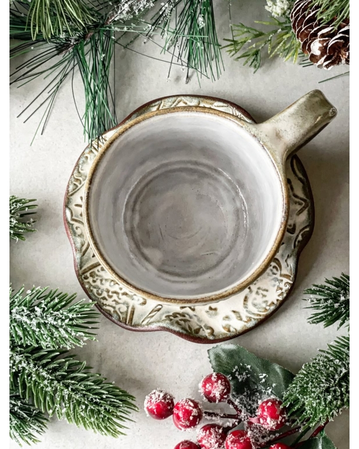 Komplet ceramiczny CIASTEK PIERNIKOWY (kubek 310 ml + talerzyk 13,5 cm)