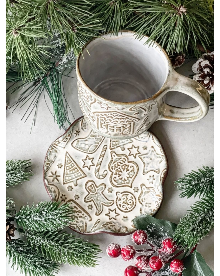 Komplet ceramiczny CIASTEK PIERNIKOWY (kubek 310 ml + talerzyk 13,5 cm)