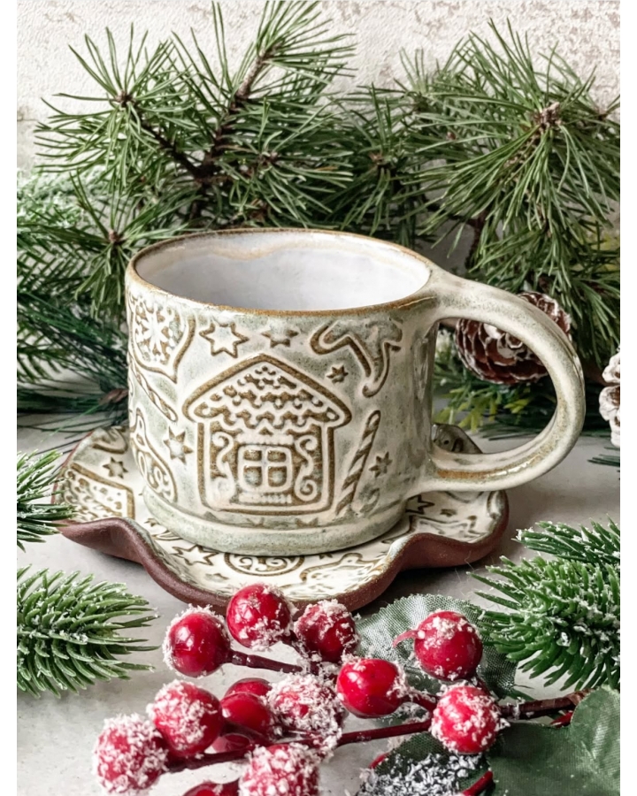 Komplet ceramiczny CIASTEK PIERNIKOWY (kubek 310 ml + talerzyk 13,5 cm)