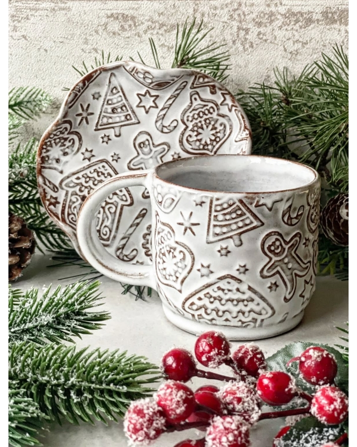 Komplet ceramiczny CIASTEK PIERNIKOWY (kubek 340 ml + talerzyk 13 cm)