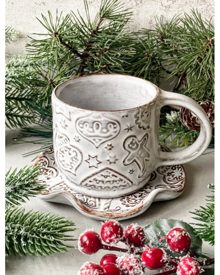 Komplet ceramiczny CIASTEK PIERNIKOWY (kubek 340 ml + talerzyk 13 cm)