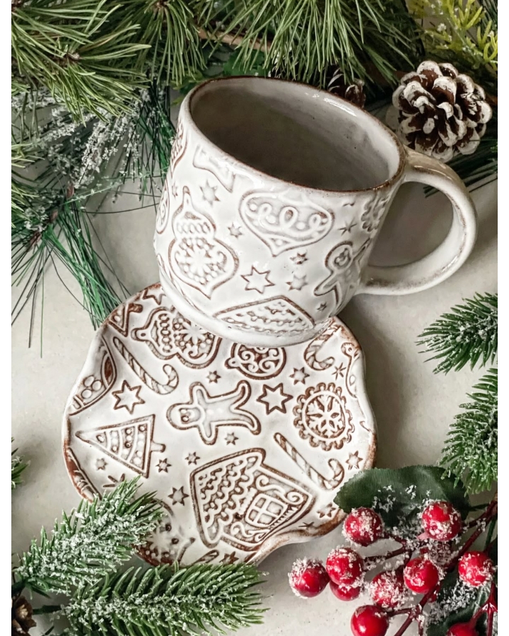 Komplet ceramiczny CIASTEK PIERNIKOWY (kubek 340 ml + talerzyk 13 cm)