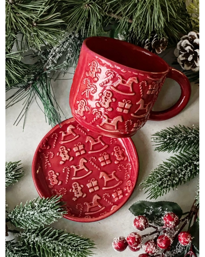 Komplet ceramiczny RED HOLIDAY (kubek 340 ml + talerzyk 12 cm)