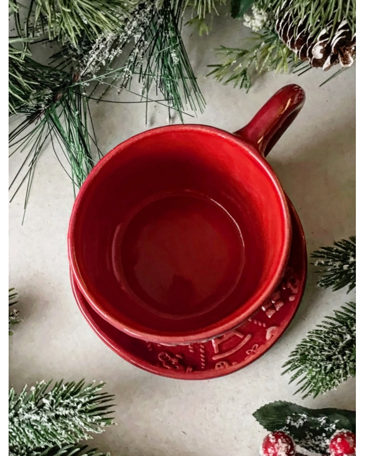 Komplet ceramiczny RED HOLIDAY (kubek 340 ml + talerzyk 12 cm)