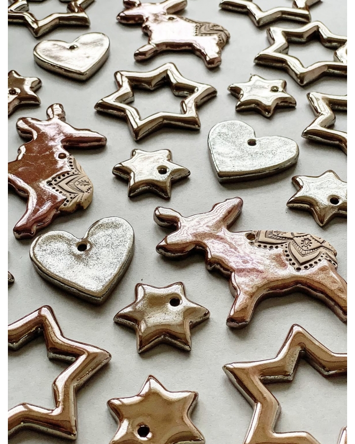 Ceramiczna zawieszka choinkowa SERCE ZŁOTE