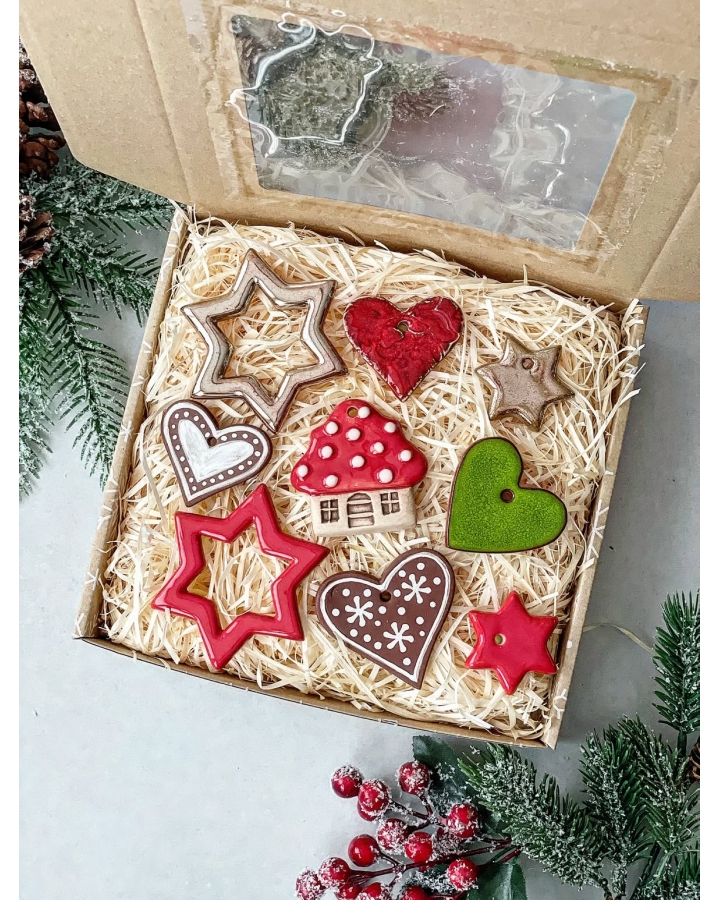 Box świąteczny CLASSIC (9 ceramicznych ozdób choinkowych)