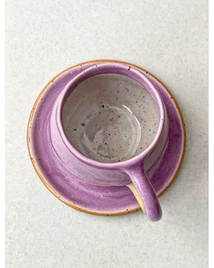 Komplet ceramiczny LILA DOTS (kubek 340 ml + talerzyk 14 cm)