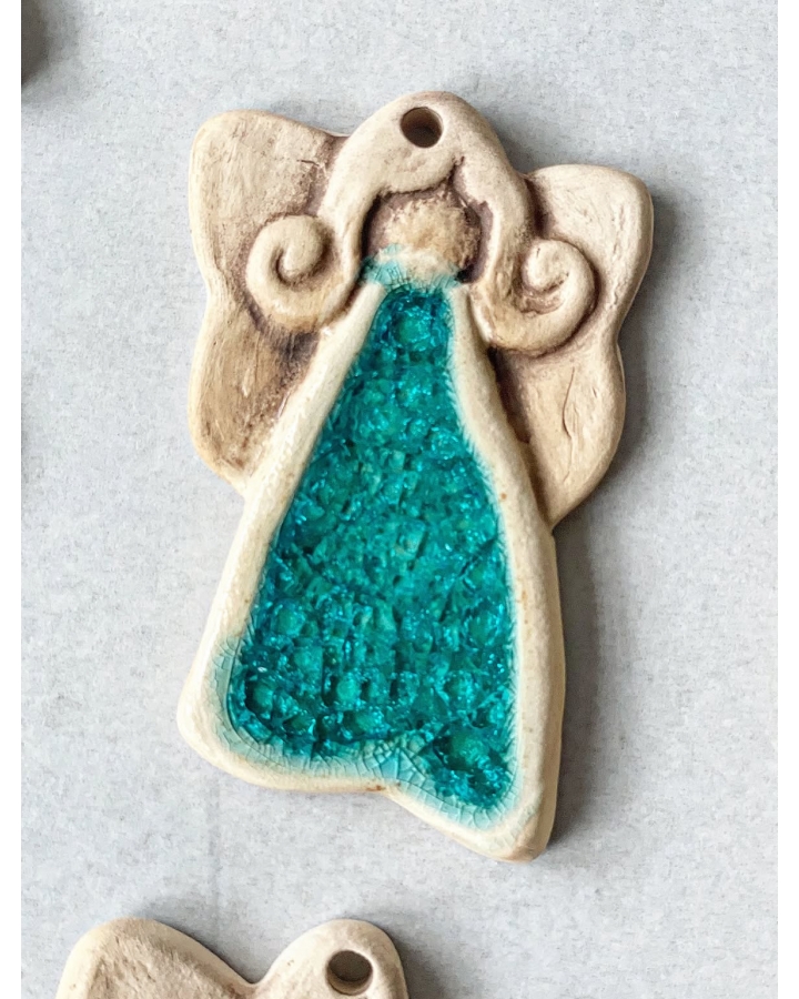 Ceramiczna zawieszka choinkowa ANIOŁEK TURKUSOWY