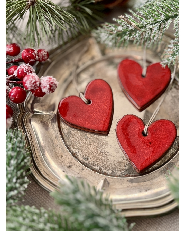 Ceramiczna zawieszka choinkowa SERCE CZERWONE