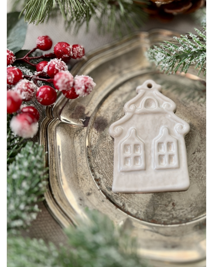 Ceramiczna zawieszka choinkowa KAMIENICZKA BIAŁA mała